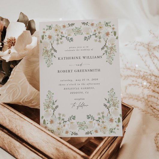 Ivory Floral Garden Elégant Mariage Invitation