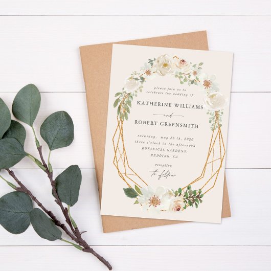 Ivory Floral Garden Elégant Mariage Invitation