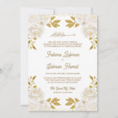 Ivory Floral Gold Glitter Islamic Muslim Weddensch Kaart (Voorkant)