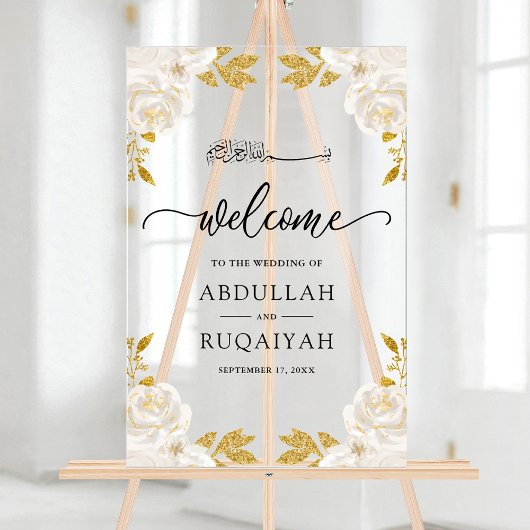  Ivory Floral Gold Muslim Wedding Welcome