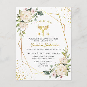 Ivory Floral Nursing School Graduation Invitation