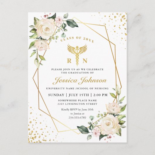 Ivory Floral Nursing School Graduation Invitation (Devant)