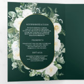 Ivory Floral Photo Emerald Green QR Code Wedding Drieluik Uitnodiging (Binnenzijde eerst)
