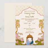 Ivory Floral Punjabi Sikh Faire-part de mariage (Devant / Derrière)