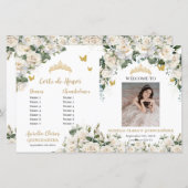 Ivory Floral Quinceanera Programme de l'ordre des  (Devant / Derrière)