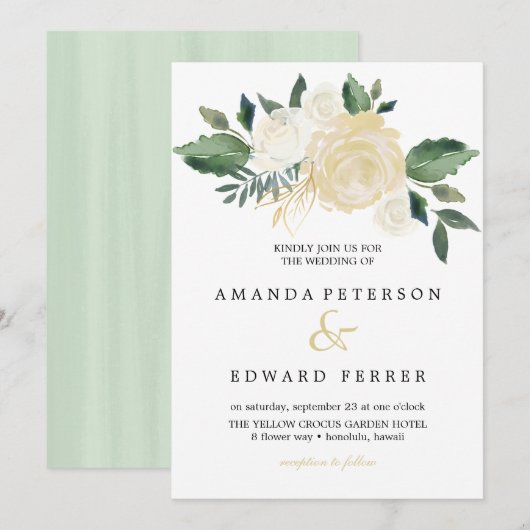 Ivory Floral Rozen bouquet bruiloft Kaart (Voorkant / Achterkant)