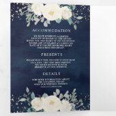 Ivory Floral Sage Green leveert marineblauw huweli Drieluik Uitnodiging (Binnenzijde eerst)