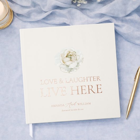 Ivory Floral Wedding Guest Book with Real Foil