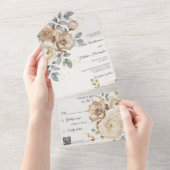 Ivory Floral Wedding with QR Code All In One Uitnodiging (Afscheurbaar)