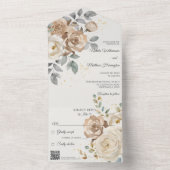 Ivory Floral Wedding with QR Code All In One Uitnodiging (Binnen)