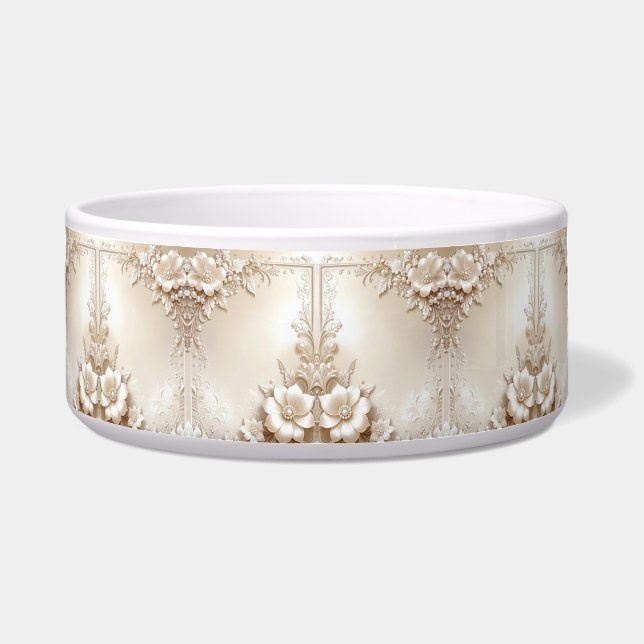 Ivory Flowers Ceramic Pet Bowl Voerbakje (Voorkant)