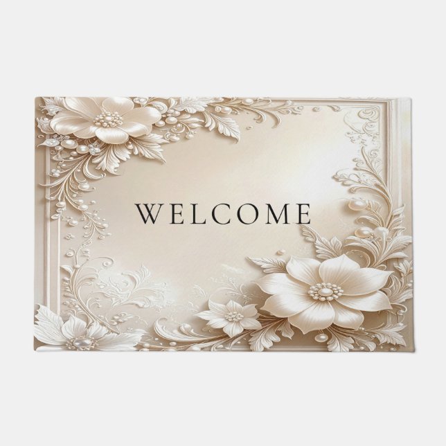 Ivory Flowers Doormat Deurmat (Voorkant)