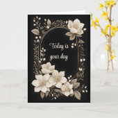 Ivory Flowers en Gold Lijst Verjaardag Kaart (Gele Bloem)