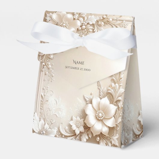 Ivory Flowers Favor Box Bedankdoosjes (Voorkant Zijde)