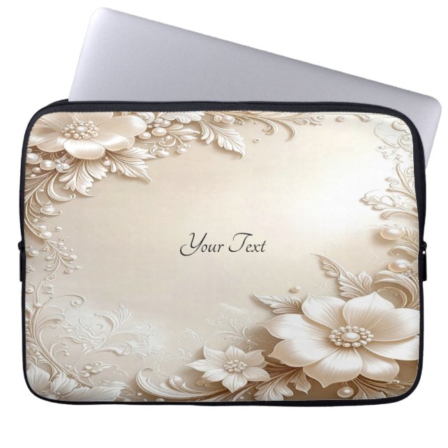 Ivory Flowers Laptop Sleeve (Voorkant)
