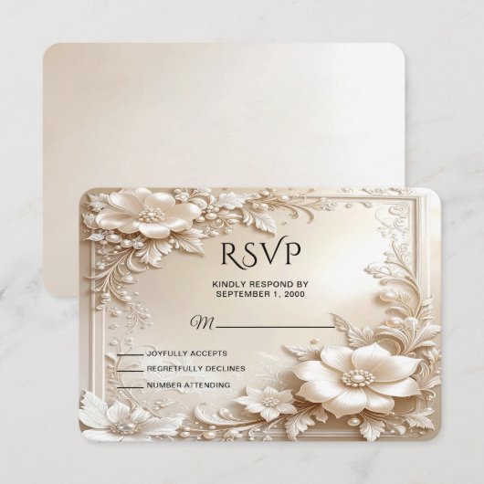 Ivory Flowers RSVP Card (Voorkant / Achterkant)