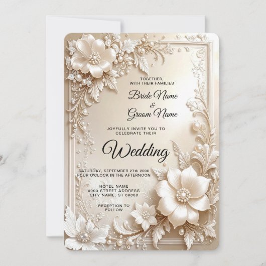 Ivory Flowers Wedding Invitation (Devant)