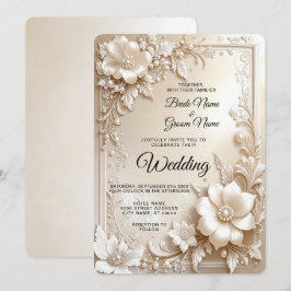 Ivory Flowers Wedding Invitation Kaart