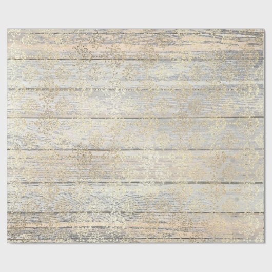 Ivory Foxier Metallic Damask Gold Wood Rustig Cadeaupapier (Vlak)