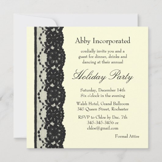 Ivory French Lace Holiday Invitation (corp) (Devant)