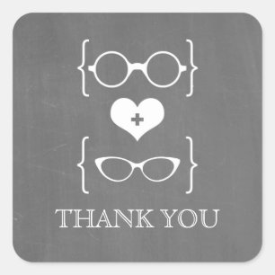 Ivory Geeky Glasses Chalkboard Hartelijk dank aan Vierkante Sticker
