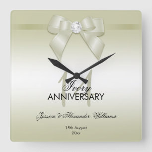 Ivory Gem Bow & Ribbon 14th Wedding Jubileum Vierkante Klok