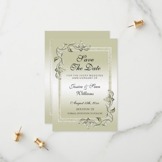 Ivory Gem & Glitter 14th Wedding Jubileum Save The Date (Voorkant / Achterkant in situ)