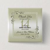 Ivory Gem & Glitter 14th Wedding Jubileum Vierkante Button 5,1 Cm (Voorkant)