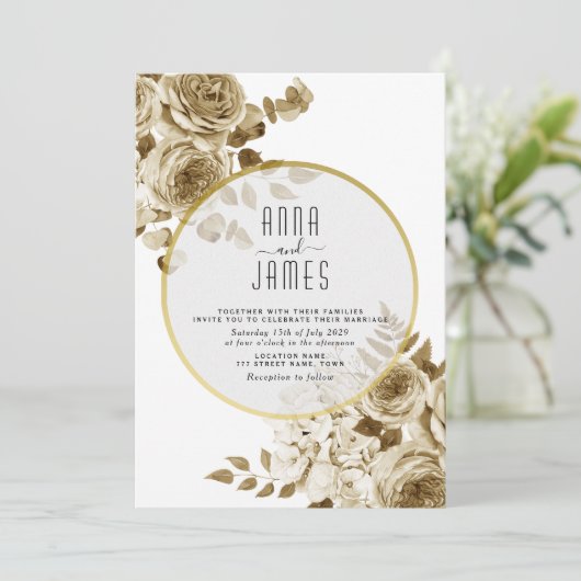 Ivory Gold Boho Faire-part de mariage (Debout devant)
