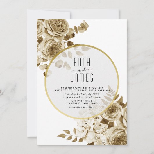 Ivory Gold Boho Wedding Invitation Kaart (Voorkant)