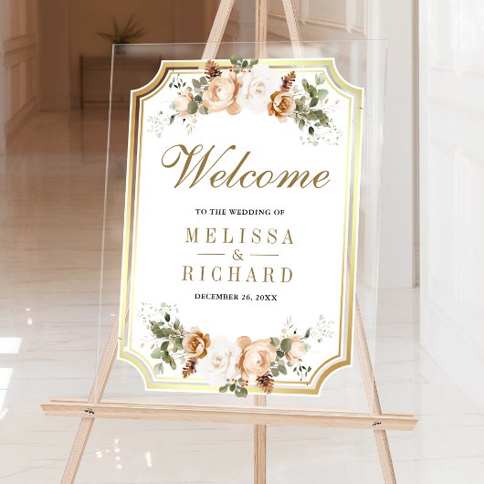 Ivory Gold Christmas Floral Wedding Welcome