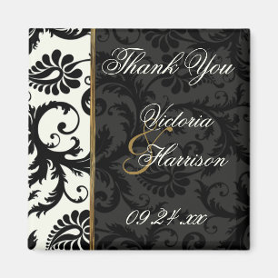 Ivory, Gold en Black Damask Wedding Favor Magnet Magneet