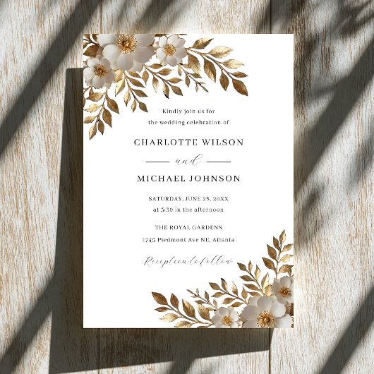 Ivory Gold Floral Bloom Wedding Invitation 