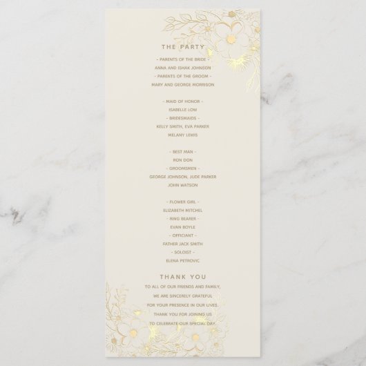 Ivory Gold Floral Mariage programme de cérémonie (Dos)