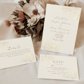 Ivory Gold Floral Wedding Carte RSVP