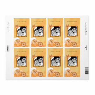 Ivory Gold Floral Wedding Foto voor wijnetiketten Etiket