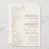 Ivory Gold Floral Wedding Kaart (Voorkant)