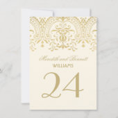 Ivory Gold Glamour Wedding Table Number Kaart (Achterkant)