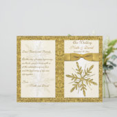 Ivory & Gold Glitter Snowflakes Weddenprogramma (Staand voorkant)