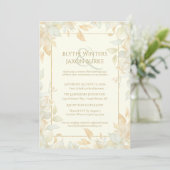 Ivory Gold Leafy Border Botanical Elegant Wedding  Kaart (Staand voorkant)