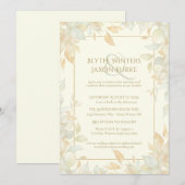 Ivory Gold Leafy Border Botanical Elegant Wedding  Kaart (Voorkant / Achterkant)