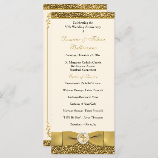 Ivory Gold Mariage Anniversaire Programme de renou (Devant / Derrière)