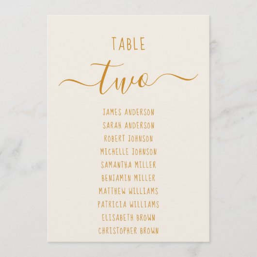 Ivory Gold Modern Script Simple Seating Chart Card (Voorkant)
