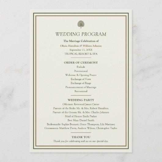 Ivory & Gold Palm Trouwprogramma Programma (Voorkant)