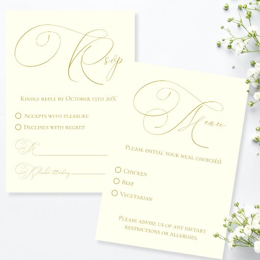 Ivory & Gold RSVP avec carte de réponse de choix d