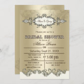Ivory Gold Scroll Elégant Invitations de douche nu (Devant / Derrière)