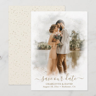 Ivory Gold Wedding Photo Save Our Date Kaart