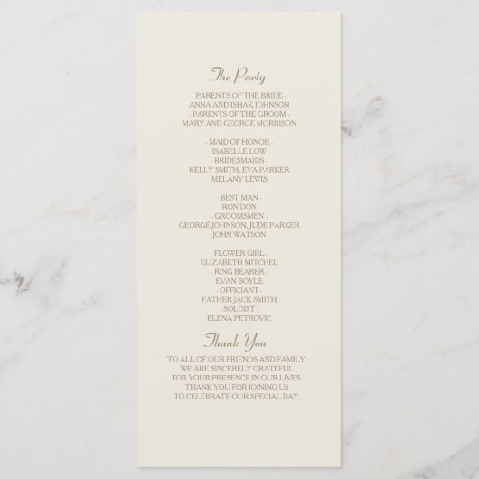 Ivory Gold Wedding Programme (Dos)