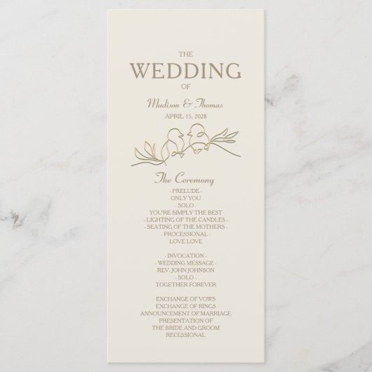Ivory Gold Wedding Programme Programma (Voorkant)