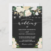 Ivory Gold White Floral String Lights Wedding Kaart (Voorkant)